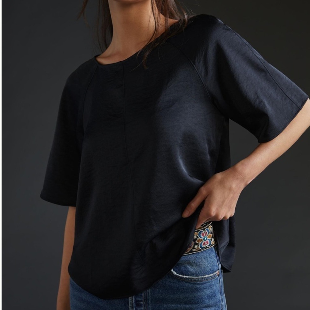 Anthropologie daily practice black sleek open back blouse size medium